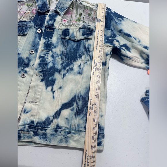 Y2K Canyon River Blues Embroidered Sheer-Panel Tie-Dye Denim Jacket oversized - Picture 8 of 16